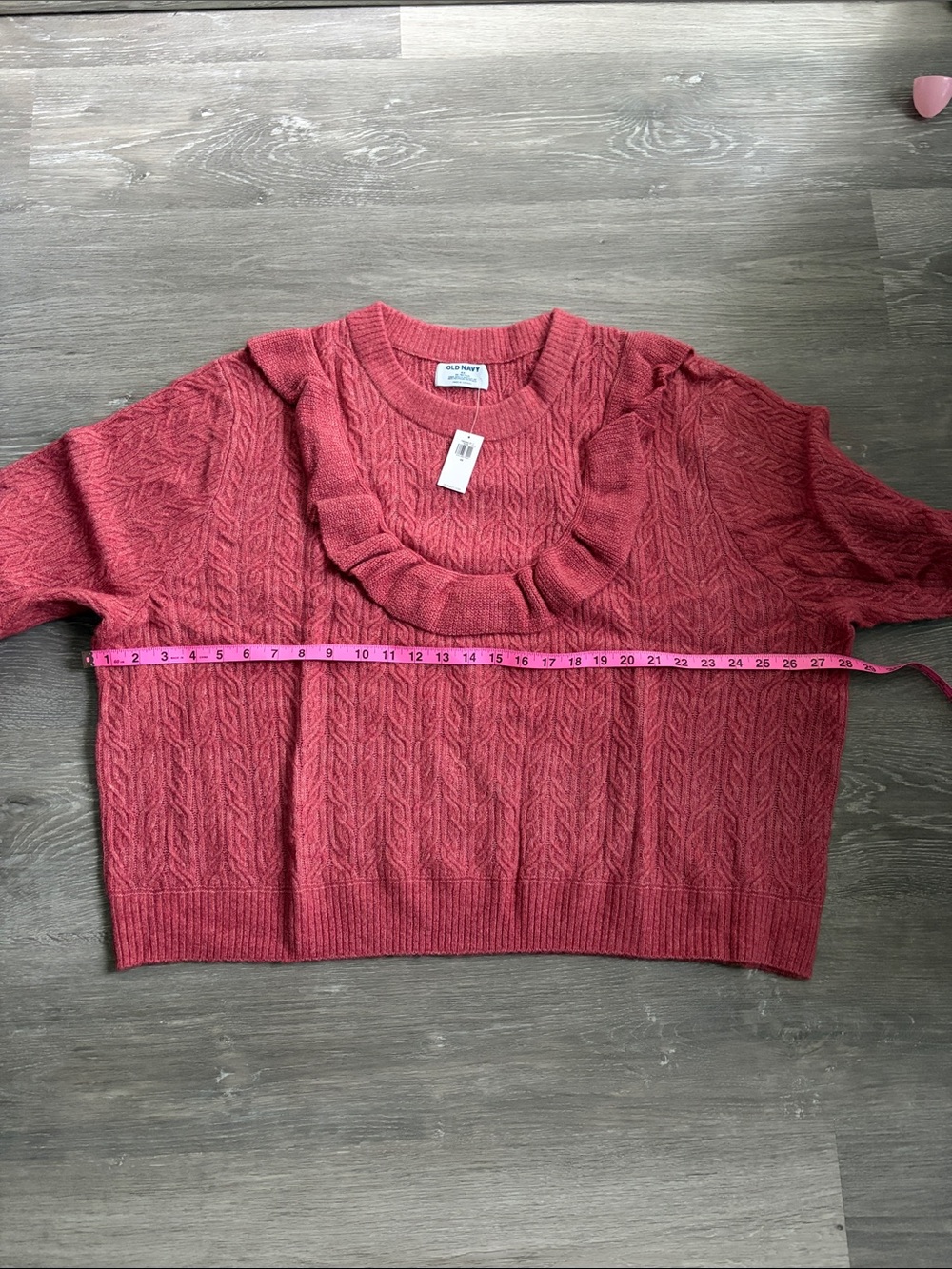 Old Navy Wool-Blend Cropped Ruffle Sweater, Mauve Rose, NWT - Picture 12 of 13